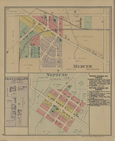 Mercer, Neptune and Chattanooga P.O.

The following text was found on this image:
Mercer,Dublin Twp,Neptune,Center Twp,Chattanooga P.O,Liberty Twp,Mercer County,Ohio,Thompson & Graham,C. W. Halfhill,G. W. Raudabaugh,D. F. Doty,C. F. Kruger,G. O. Smethers,I. N. Kiser,John C. Lewis,J. H. Murlin,Stephen Howick Jr,John Moore,Geo. Thorn,Steam Saw Mill,Tile Factory,Business References,J. Shineberry,Oscar F. Keeth,J. S. Keeth,G. E. Chivington,A. R. French,Jacob Counterman,G. W. Houts,Isaac Harris,R. G. Clark,W. W. Cavault,H. Aller,J. Deitsch,Rebecca Landfair,Welsh & Miller,Wick & Byers,J. Schlenker,M. E. Kelley,P. W. Deitsch,Jos. Merkle,T. O. Kranz,Fredk. Betsel,F. Hartsog,Louisa Cordier,P. Hill,Geo. Thomas,Geo. Bice,Geo. Fast,W. Everest,Samuel Detro,Benj. Nickel,Geo. Crow,Wm. Crow,John Lumb,W. H. Springer,E. J. Tipple,J. M. V. Dutton,Lima Road,Wayne St,Charter St,Mill St,Keeth St,Elm St,Harrison St,Fulton St,High St,Franklin St,West St,Main St,North St,South St,Alpha St,Jackson St,Benton St,Grove St,M. E. Church,Baptist Church,Church of God,Public Square,School,Tile Works,Cemetery,Handle Factory,Hotel,Shoe Shop,Store,Post Office,"Griffing, Gordon & Co"