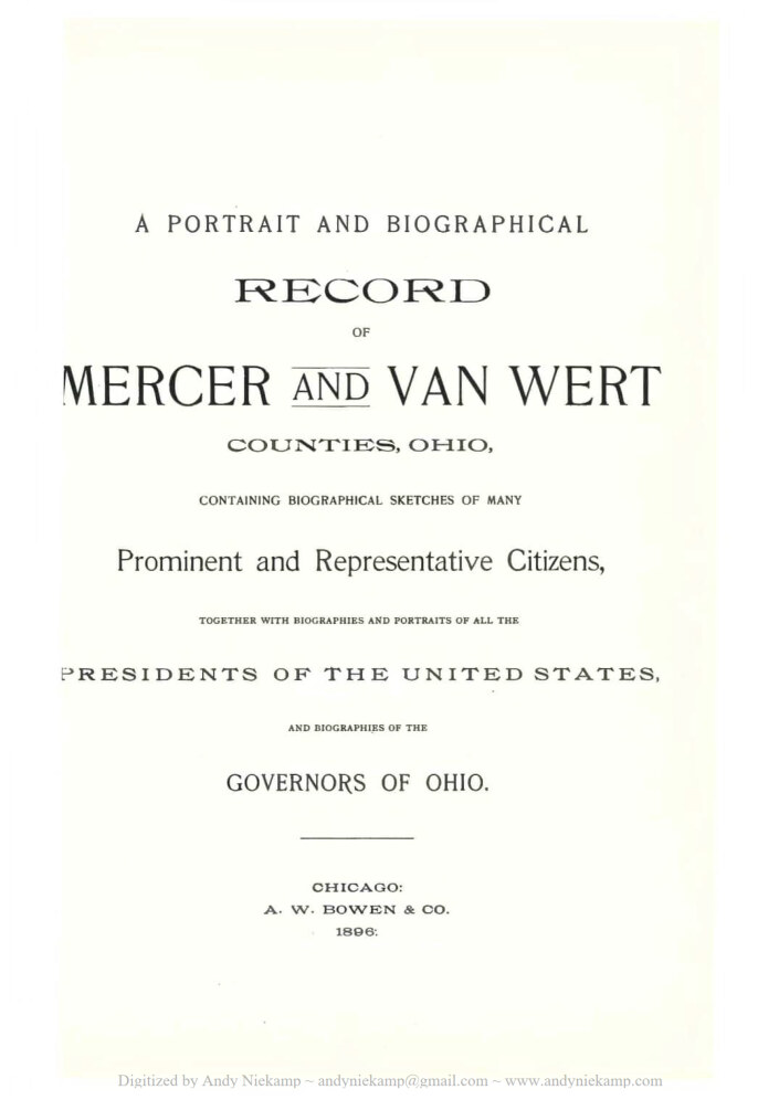 Biographical Record of Mercer and Van Wert Counties Cover