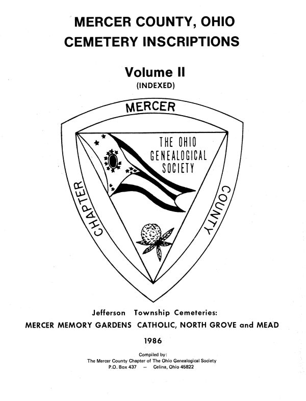 Mercer County, Ohio Cemetery Inscriptions Volume II Cover