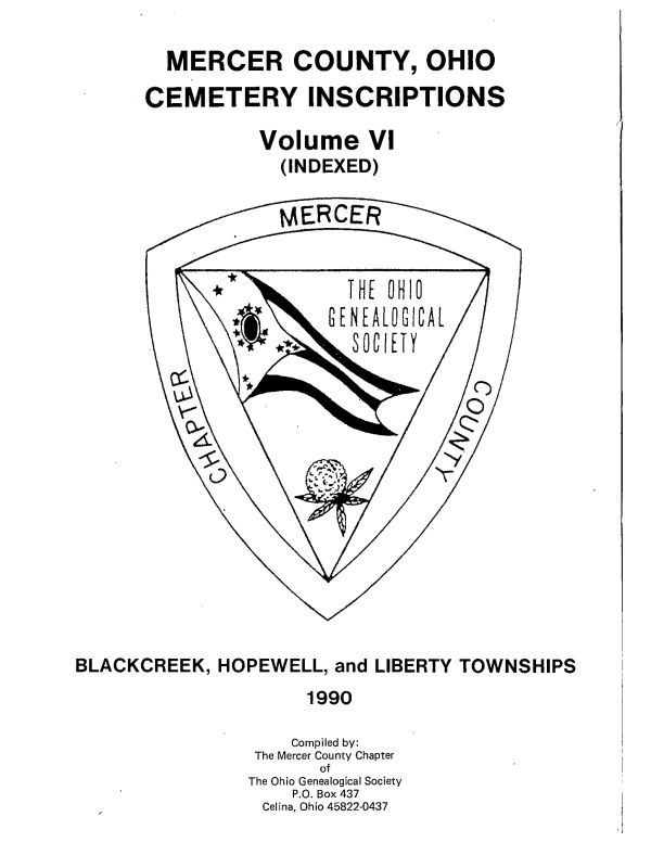Mercer County, Ohio Cemetery Inscriptions Volume VI Cover