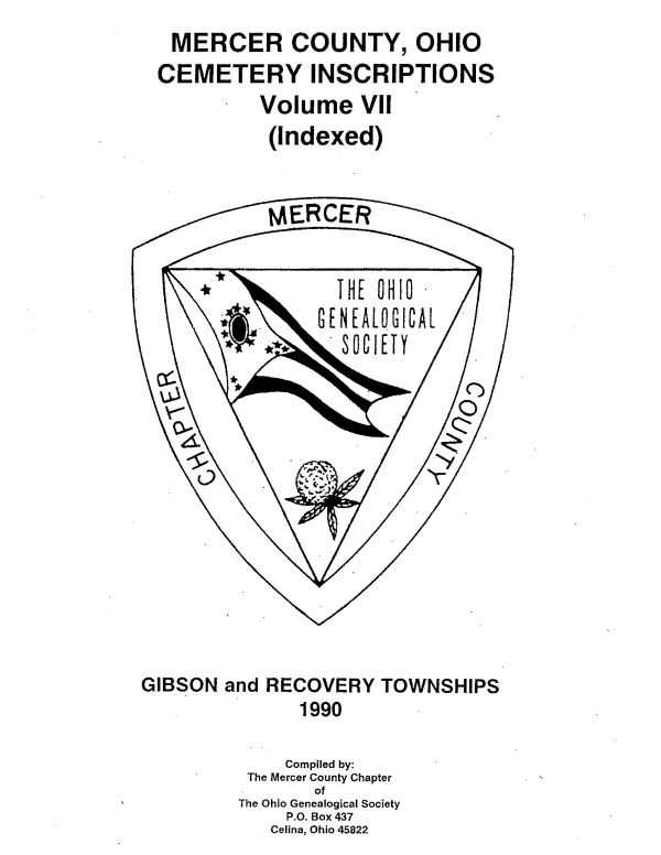 Mercer County, Ohio Cemetery Inscriptions Volume VII Cover