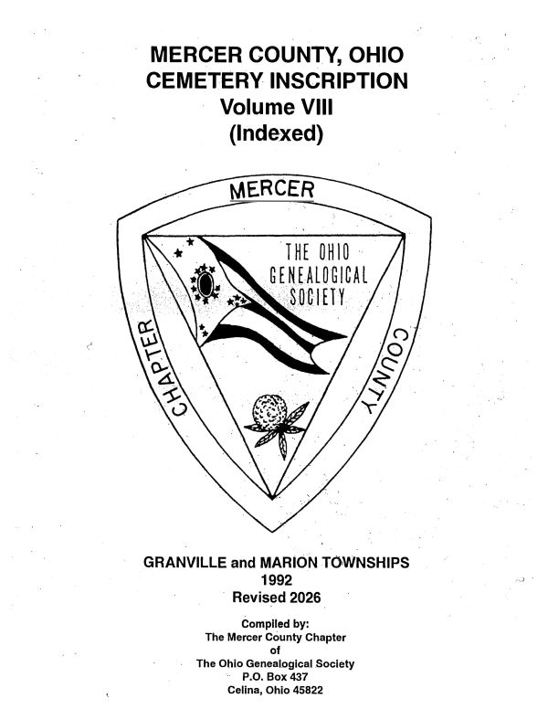 Mercer County, Ohio Cemetery Inscriptions Volume VIII Cover