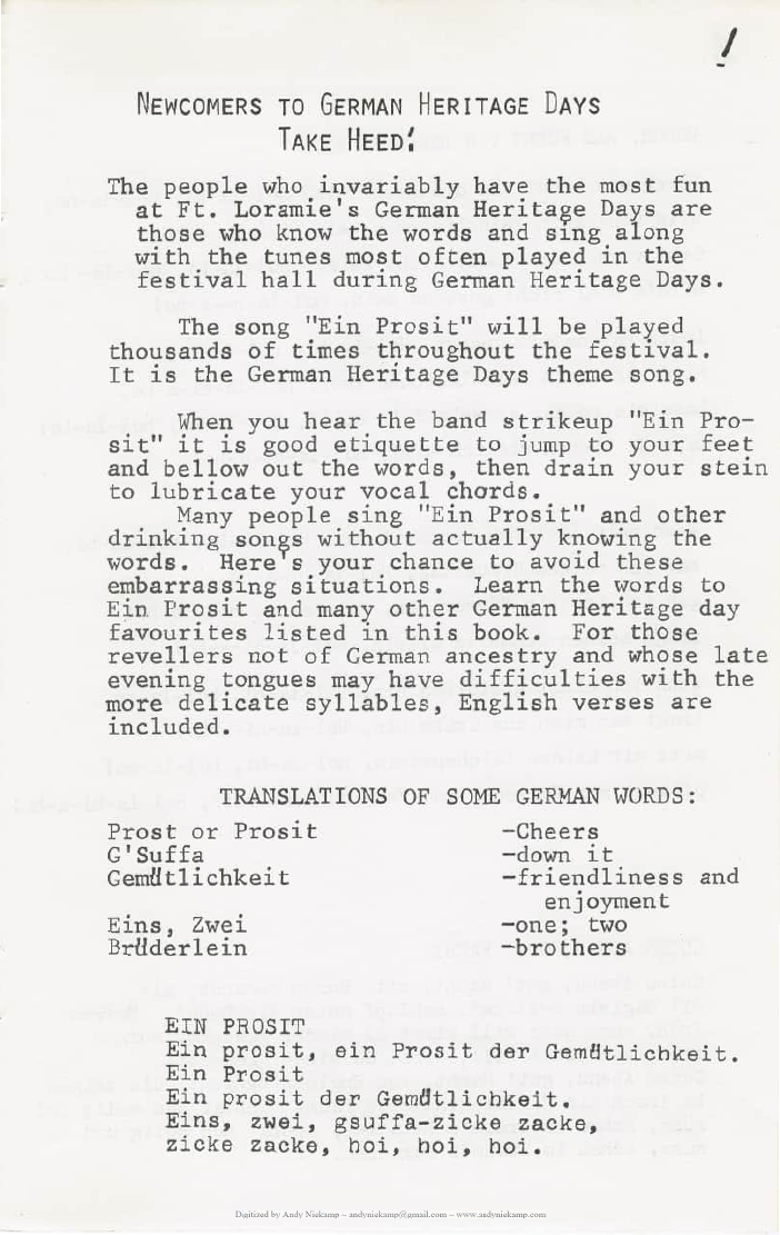 Welcome page and Ein Prosit