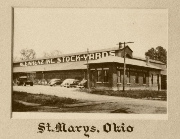 The Kleinhenz Stockyards in St Marys, Ohio. This photo is from the Kleinhenz Stockyards composite photo. Circa 1950. Located at the intersection of Scott St & Oil St in St. Marys, Ohio. Map link: https://maps.app.goo.gl/d4t2SZMzowvzFYCq6