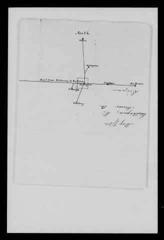 Original filename: M1126-460-0387.jpg
Image filename: M1126-460-0387-Carthagena.jpg
Post office / subject: Carthagena

Readable information (selective summary):
Route sketch centers Carthagena on road from Ft. Recovery to New Bremen; Celina and Montezuma north, Chickasaw and New Bremen east, St. Henry southwest, Cranberry south. Reverse endorsement May 4, 1852; Carthagena, O., Mercer Co.

Reading notes: This is a visual reading and selective summary, not a full transcription. Unclear readings are marked uncertain, tentative, faint, or with a question mark. Office names on blank reverse sides may be identified from adjoining records as stated above.