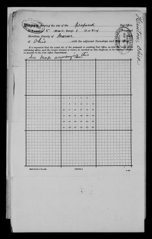 Original filename: M1126-460-0456.jpg
Image filename: M1126-460-0456-Hinton.jpg
Post office / subject: Hinton

Readable information (selective summary):
Reverse proposed-office diagram, township five, range one, Mercer County. Endorsed Hinton, Ohio. Grid blank; instruction See Map accompanying this.

Reading notes: This is a visual reading and selective summary, not a full transcription. Unclear readings are marked uncertain, tentative, faint, or with a question mark. Office names on blank reverse sides may be identified from adjoining records as stated above.
