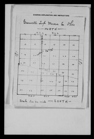 Original filename: M1126-460-0533.jpg
Image filename: M1126-460-0533-Saint-Henry.jpg
Post office / subject: Saint Henry

Readable information (selective summary):
Granville Township sketch showing old and new post office sites beside Cincinnati Northern Railroad, township 7 south, range 2 east; supporting 1913 relocation.

Reading notes: This is a visual reading and selective summary, not a full transcription. Unclear readings are marked uncertain, tentative, faint, or with a question mark. Office names on blank reverse sides may be identified from adjoining records as stated above.